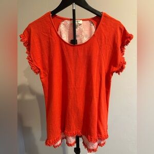 Umgee Bright Orange Short Sleeve Tee with Fringe